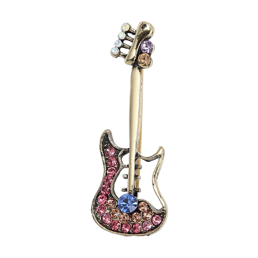 Elegant Vintage Violin Brooch Musical Instrument Jewelry Accessory for Trendy Women Men Alloy Rhinestones Gifts