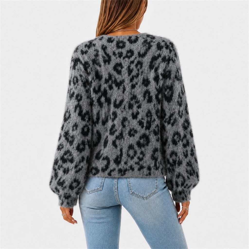 Cardigan maglione con stampa leopardata pigra Maillard 2026 e giacca corta invernale nuova rétro snellente