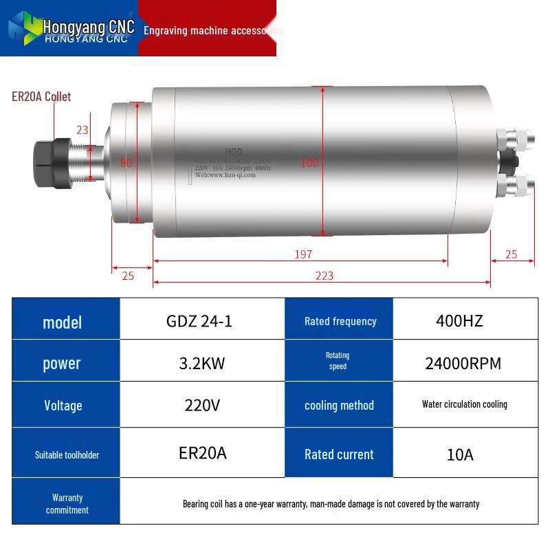 Hanqi + Qiancheng Water-Cooled Spindle Motor 800W-5.5KW for Engraving Machine