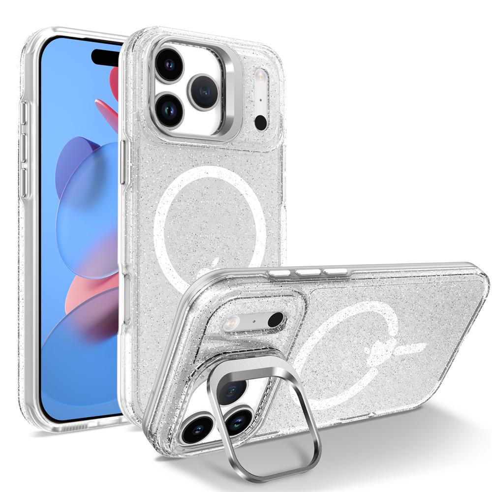 Luxury Bling Glitter For Magsafe Magnetic Case for iPhone 17 Air 17 Pro Max 16 Plus 15 14 13 12 11 Metal Lens Stand Clear Cover