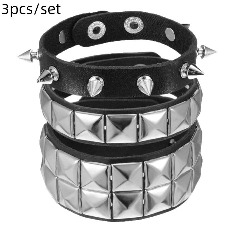 Gotisches Harajuku Nietenarmband Schwarzes Pu-Lederarmband Für Damen Herren Vintage Punk Breite Armreifen Schmuck