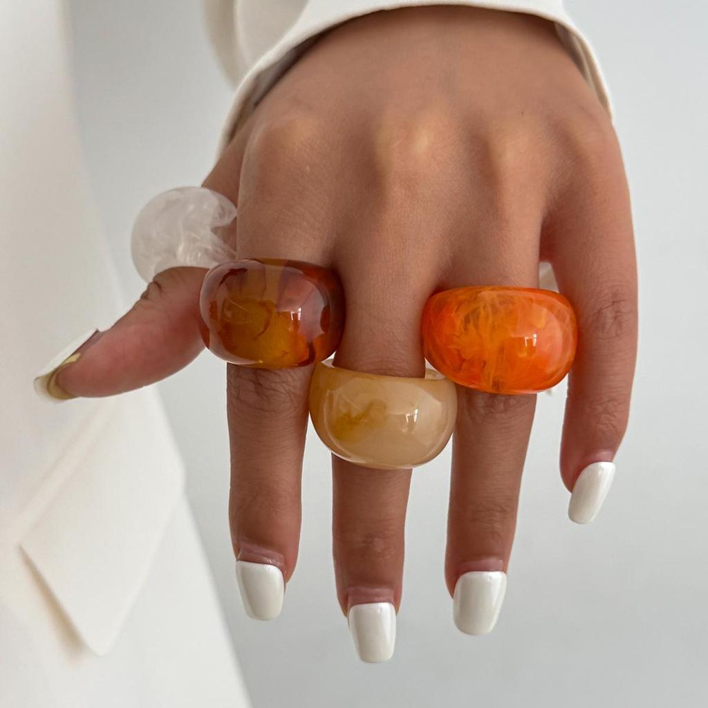 Retro Stackable Transparent Resin Ring: Colorful Arc Wide Band