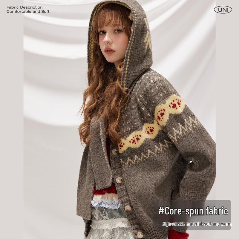 UNIFREE Fair Isle Hooded Knitted Sweater