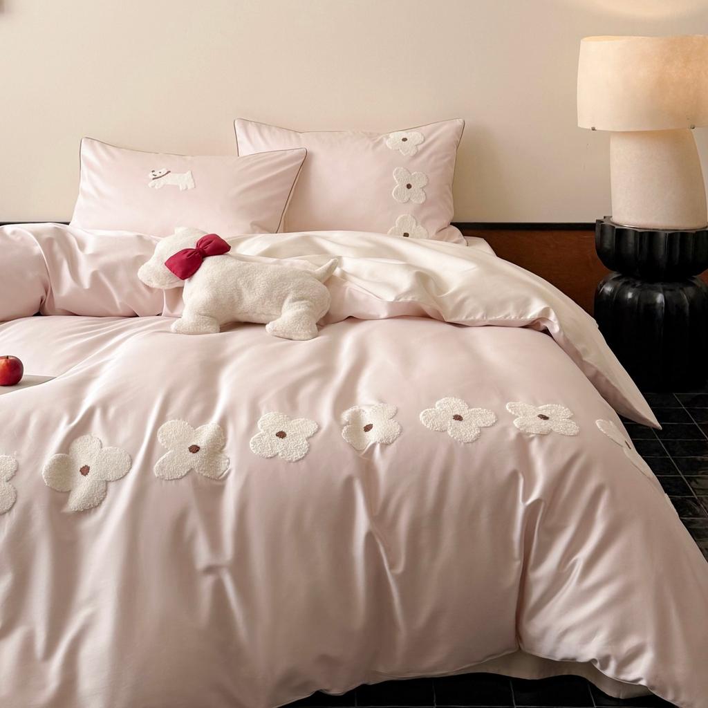 French Princess Style 100S Long-Staple Cotton Four-Piece Girl Heart Romantic Stamen Embroidered Bed Sheet Quilt Cover Bedding