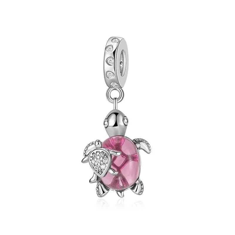 New Summer Murano Glass Sea Turtle Dangle Charm Colorful Crystal Pendants Fit Original Bracelet Copper Fine Jewelry