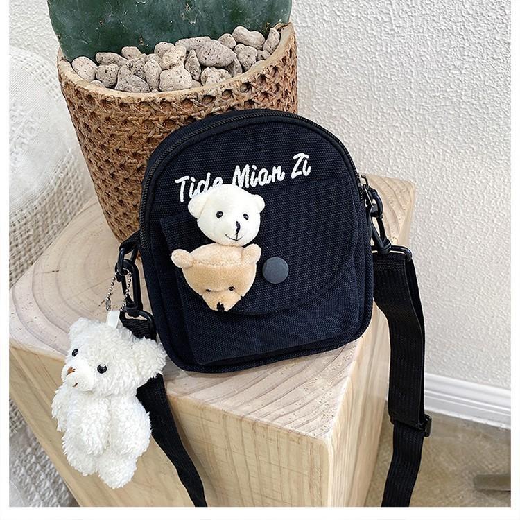 Cute soft girl vintage girl messenger bag simple retro student canvas small bag mobile phone bag