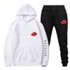 New 2 Pieces Set Akatsuki Cloud Symbols Print Hoodies+Pants Tracksuit Men Women Sweatshirt Streetwear Pullover Sudaderas