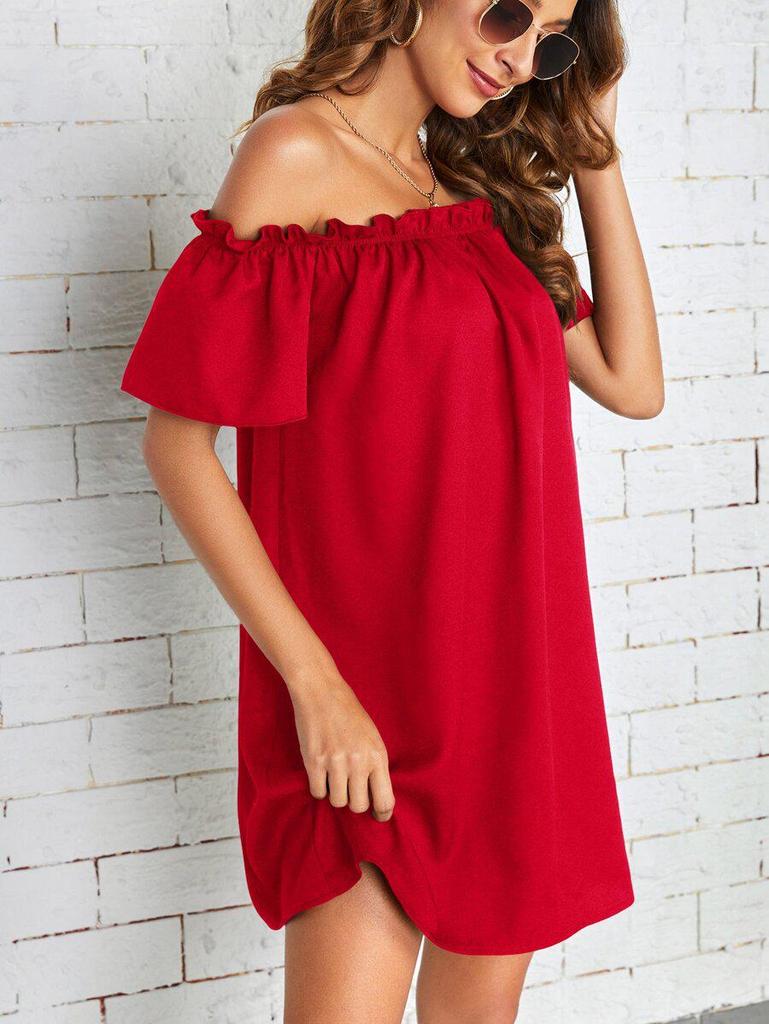 2026 Stylové šaty s odhalenými rameny a volánky pro ženy - Elegantní design s jedním ramenem v jednobarevném provedení