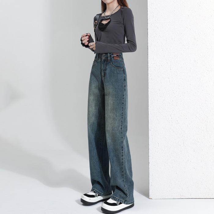 2025 Trendy Slimming High Waist Wide Leg Jeans for Women - Petite Fit, Straight Cut, Loose Pants