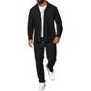 Men  Waverg  Zipper  Pocket  Flip Collar  Self-Cultivation  Cardigan  Jacket  Set