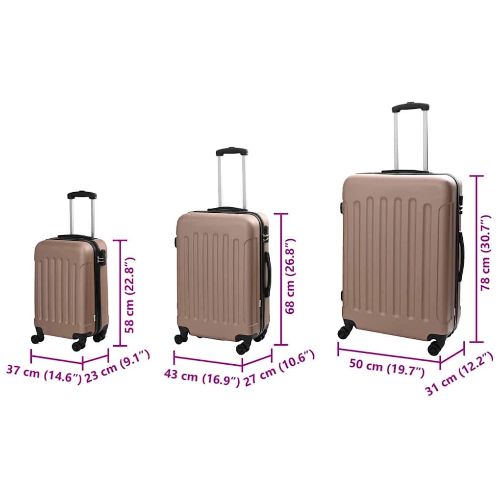 3 Piece Luggage Set In Rose Gold 50 X 31 X 78 Cm ABS Plastic