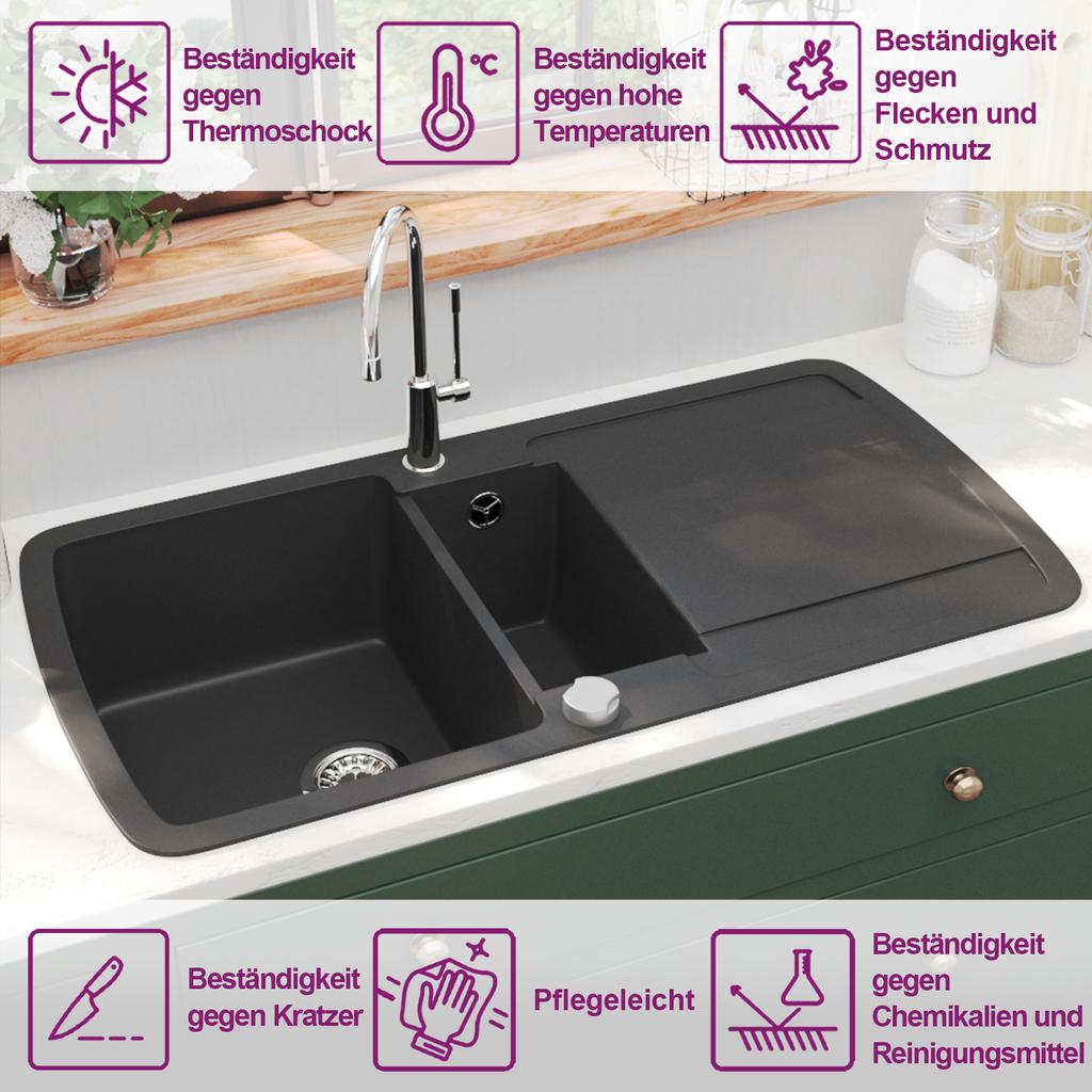 Granite Double Kitchen Sink Black
