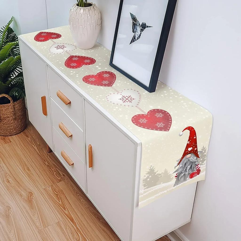 Christmas Gnome Snowflake Love Heart Linen Table Runners Dresser Scarves Decor Reusable Kitchen Dining Table Runner Party Decor