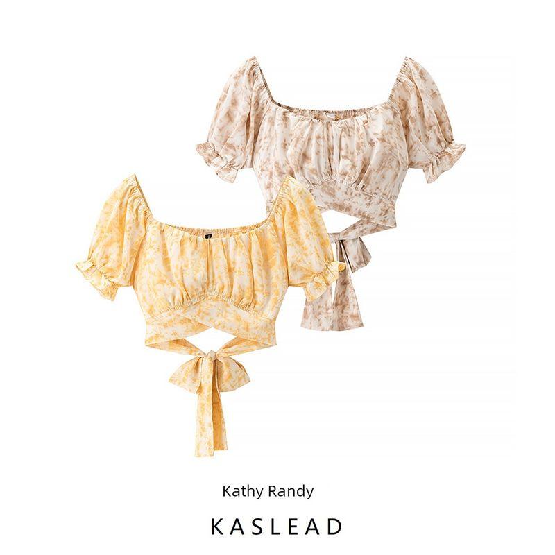 Kaslead New Arrival Women's Clothing Fashion Style Stylish Simple and Versatile Casual Lace Up Short Tube Top Tops