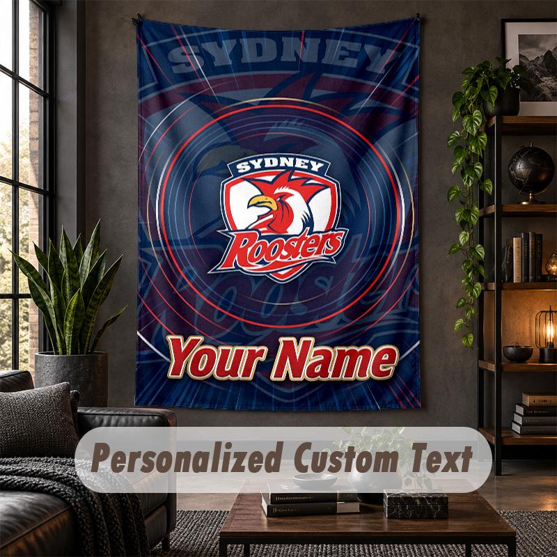 Personalized Wall Tapestry,Sydney Roosters Custom Text, Soft Fabric Wall Art For Indoor Decoration