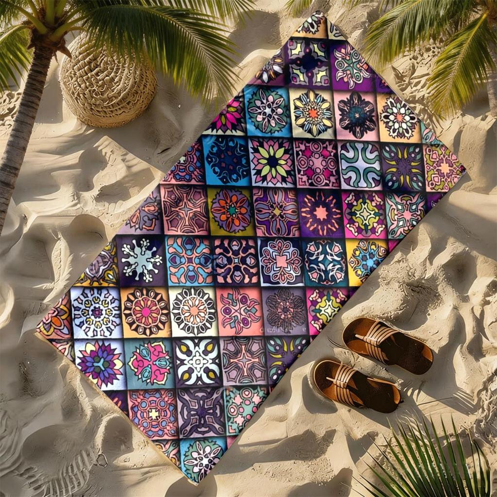 Bohemian Rautenmuster Mosaik Polyester Mikrofaser Strandtuch ist sehr saugfähig, geeignet für Schwimmen und Strandausflüge