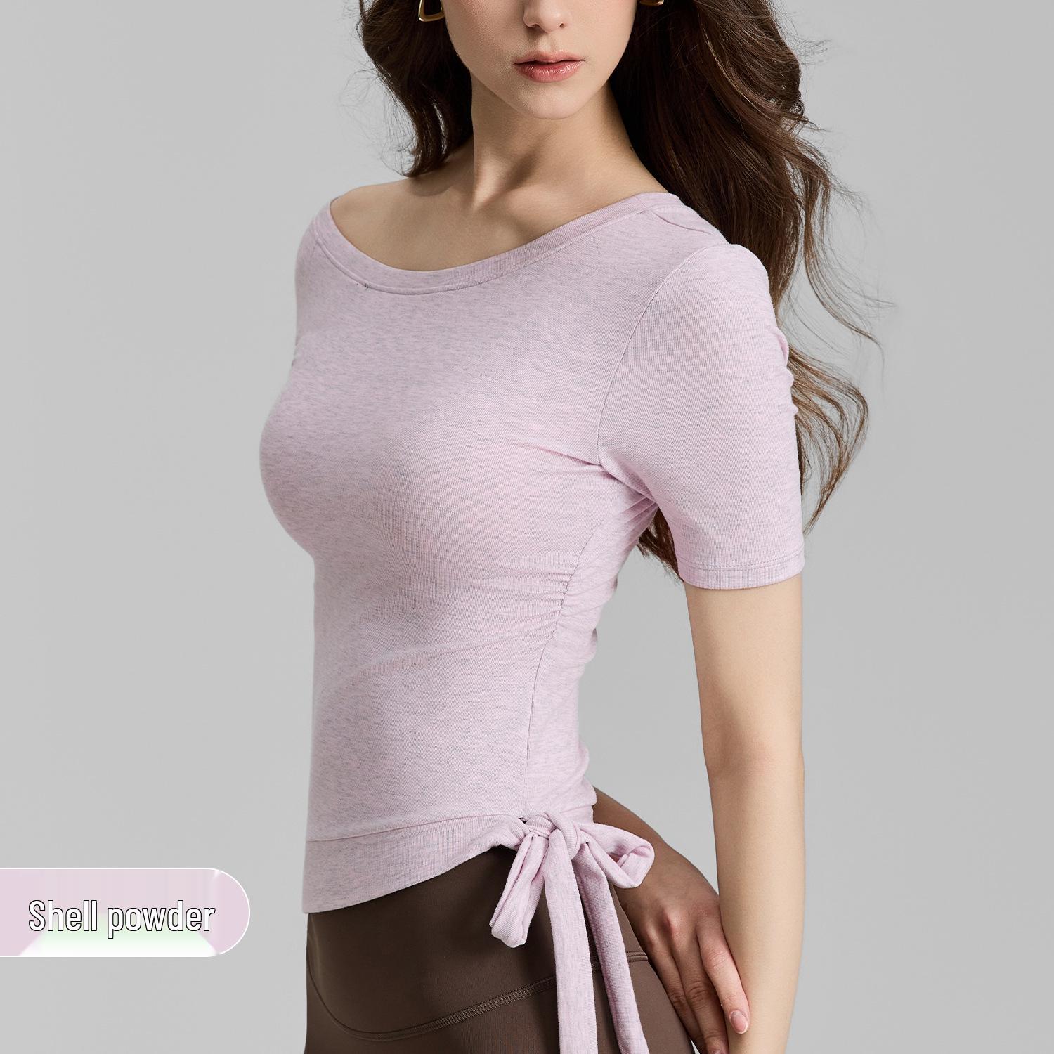 Women s One-Shoulder Modal Yoga T-Shirt - Bare Feel, Short Sleeve, Tight Hem Tie, Pilates Wear Large