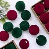 8cm Flocked Christmas Ball Pendant In Wine Red and Dark Green