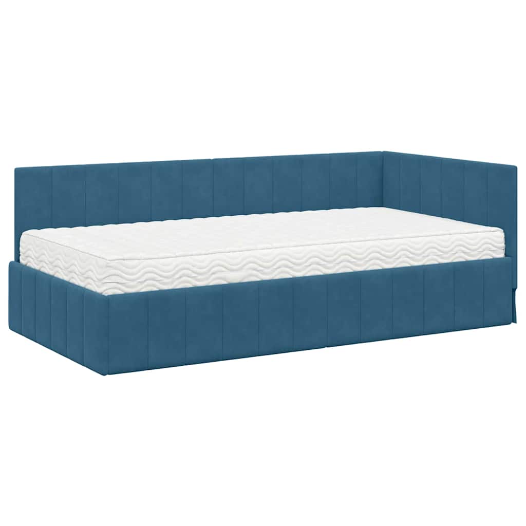 Corner Bed Frame with Mattress and Headboard 2 pcs Blue Velvet