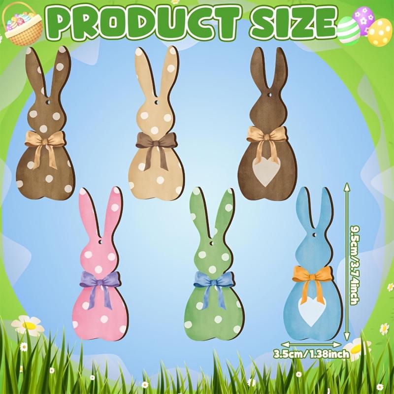 24-Piece Multi-Color Wooden Easter Bunny Basket Tags