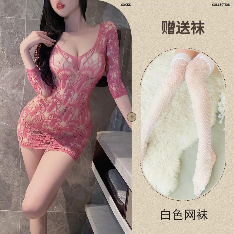 Sex Underwear Pure Desire Sexy Rose Mesh Clothes Gentle Sister Tie Naked Pink Hollow Onesie