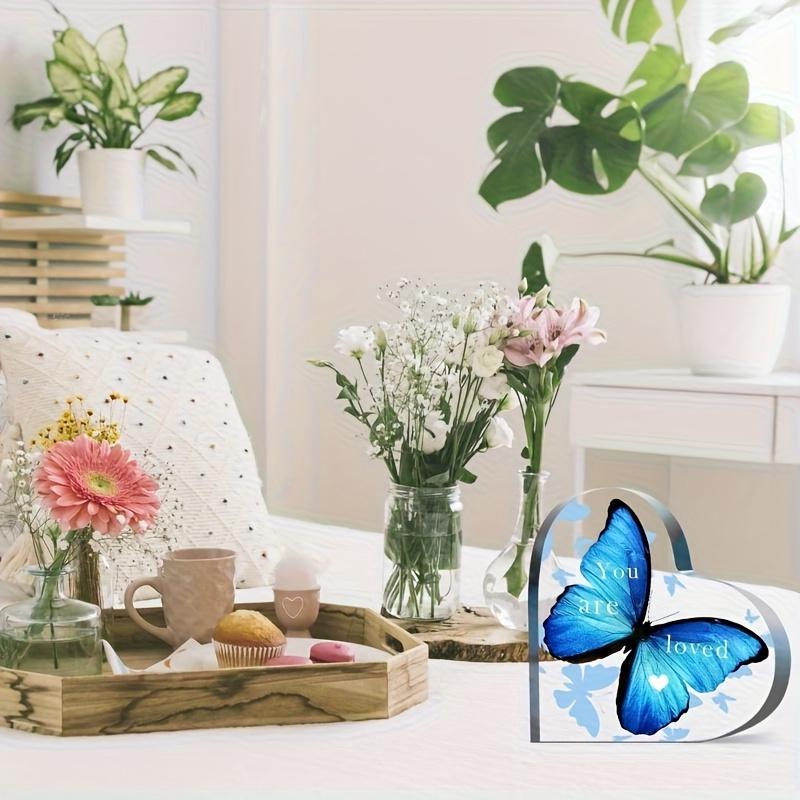 Blue Butterfly Heart Decoration - with "You Are Loved" Message, Birthday/Christmas/Halloween/Valentine's Gift, Home Tabletop Decorations, Nurseries,