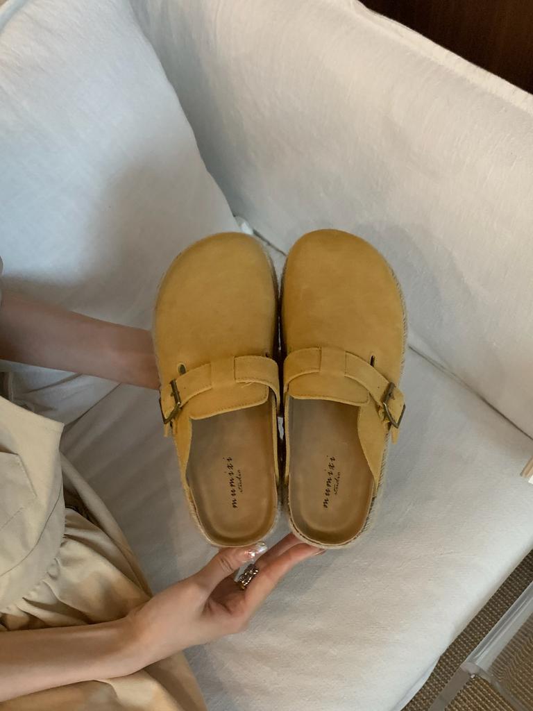 Fashion Fisherman shoe leather Baotou half slippers women's summer outside wear 2025 lacing senior sense thick bottom muffin bottom lazy