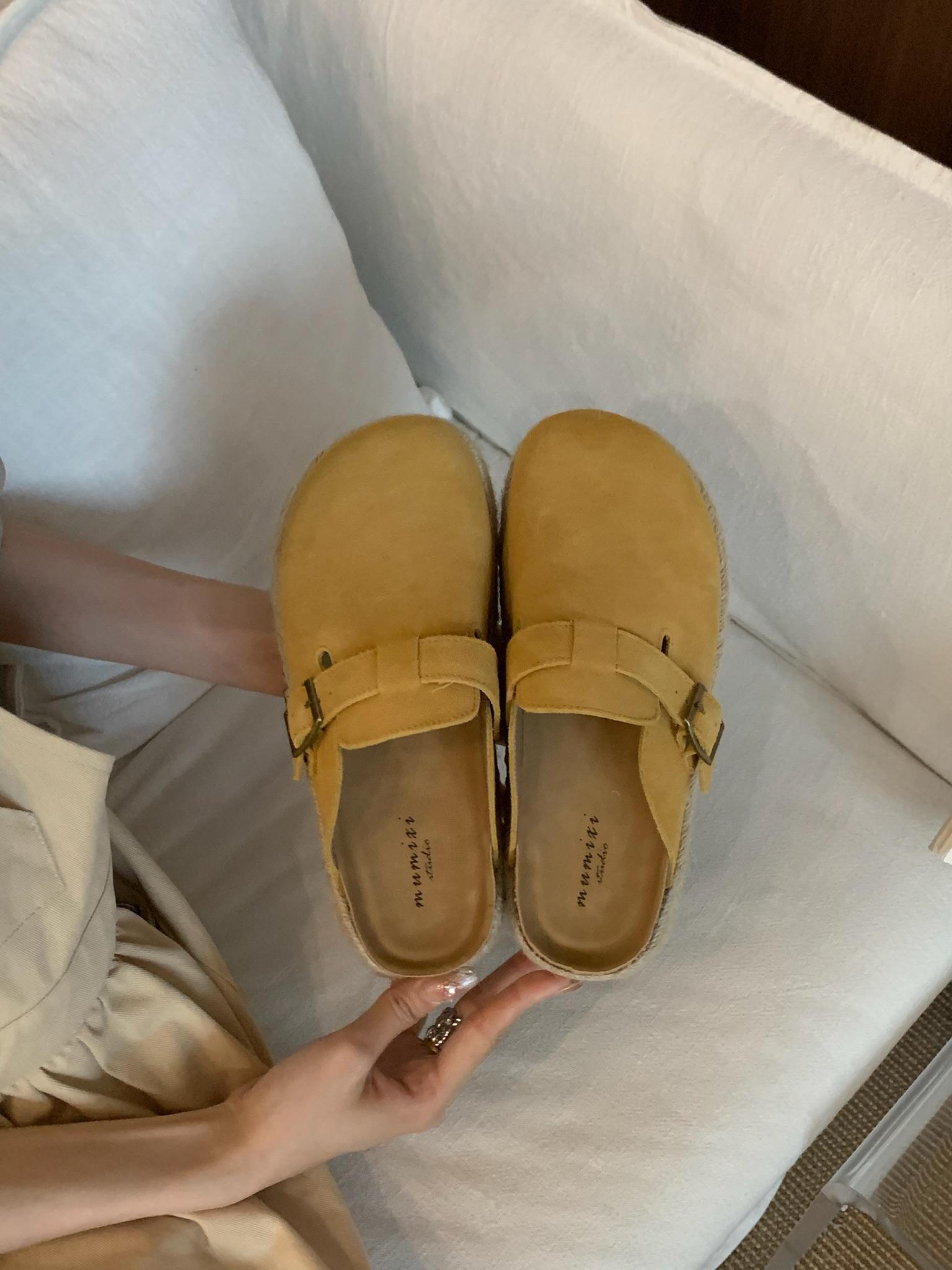 

Fashion Fisherman shoe leather Baotou half slippers women s summer outside wear 2025 lacing senior sense thick bottom muffin bottom lazy 39