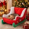 Christmas Sleigh Dog Bed for Small Dogs - All- Warm Pet Sofa, Cozy Indoor Sleeping Bed