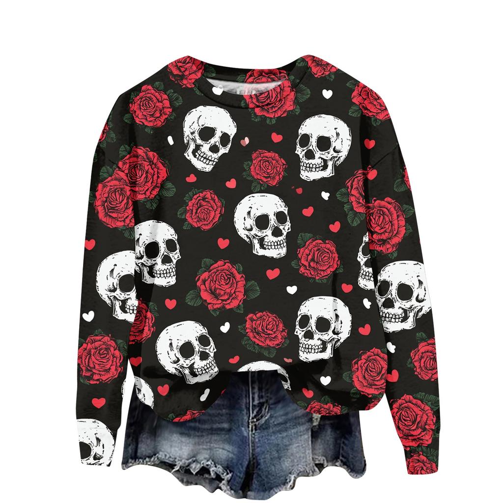 Women's Casual Long Sleeve Halloween Print Neck Sweatshirt