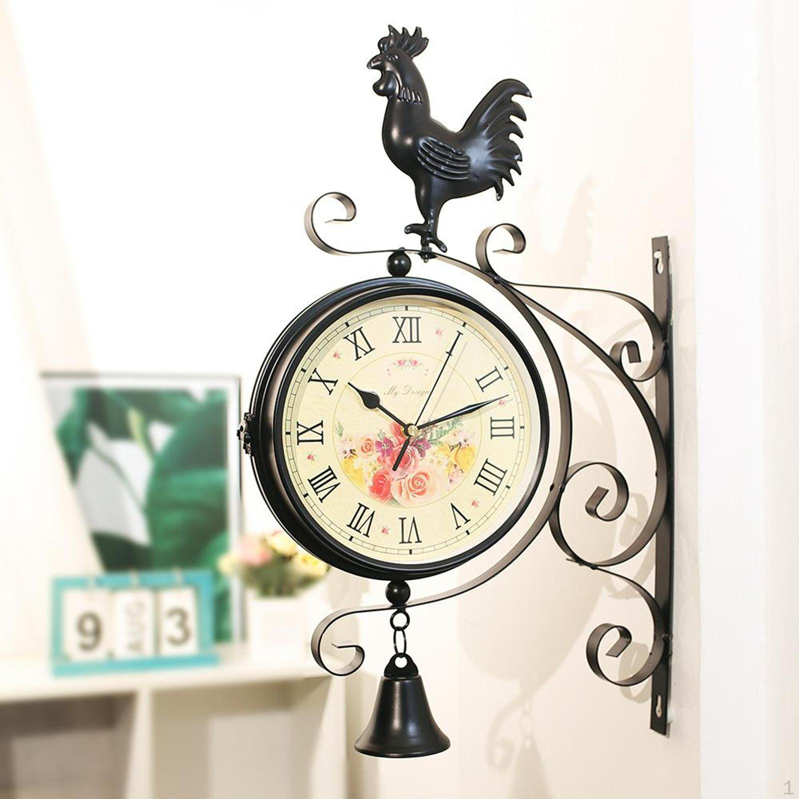 Double Sided Wall Clock, Station Clock Vintage Circle Side Hanging with Scroll