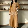 ZANZEA Women Ethnic Print Casual Long Sleeve Blouse and Long Skirts Two Piece Suit Set