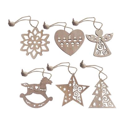 6Pcs Christmas Snowflakes Wooden Pendants Xmas Tree Ornaments Home Hanging Decor