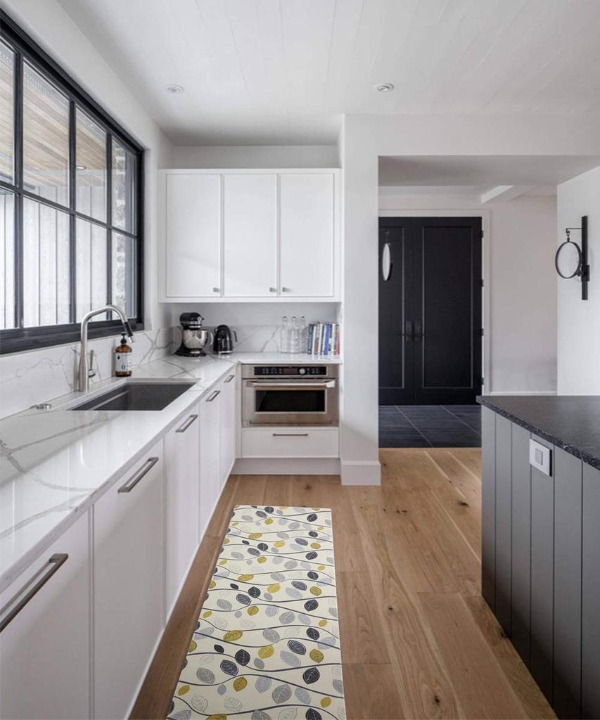Ashmore Kitchen Long PVC Floor 10mm Easy To 45cm X Leaf Pattern Mat, Wipeable, Non-Slip, Mat, Water-Repellent, Stylish, Anti-Slip, Antibacterial,