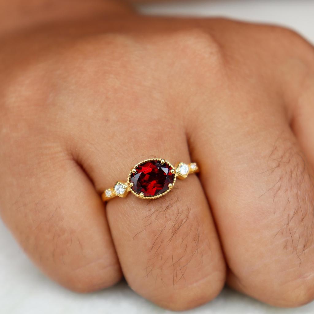 Natural Garnet Handmade Jewelry 925 Sterling Silver Silver Ring Gemstone Jewelry