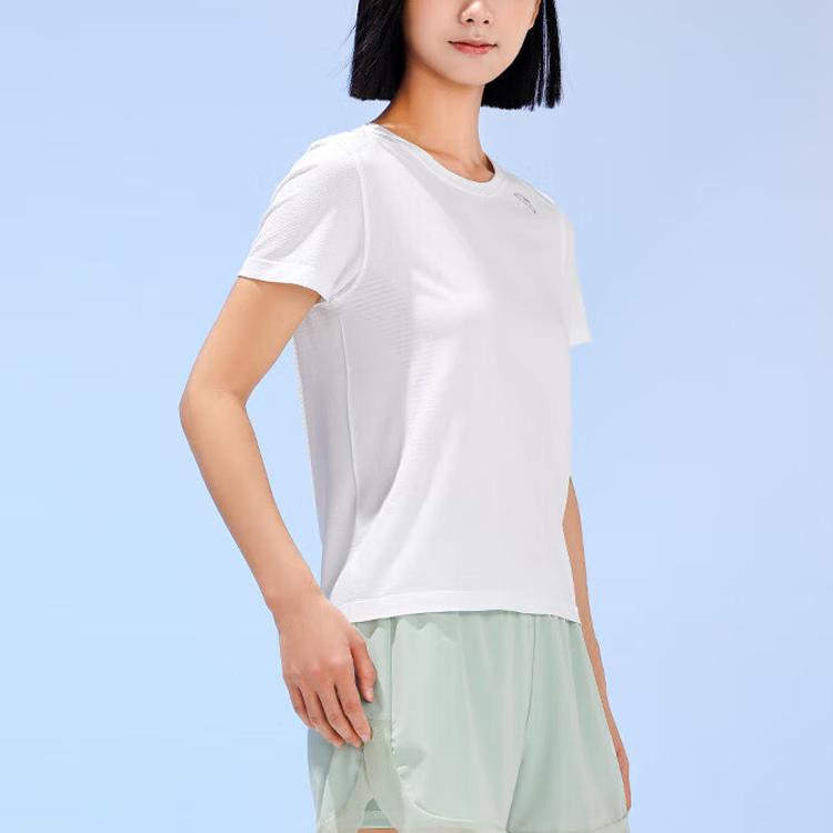 Anta Running Series Solid Color Round Neck Pullover Short Sleeve T-Shirt Women Tops Snow-White 162325104-3