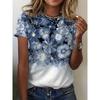 Summer Round Neck 3D Floral Pattern Print Top Fashionable Casual Short Sleeved Women's T-shirts