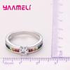 Real 100% 925 Silver Color Rainbow Cubic Zircon Rings For Women Wedding Lovely Engagement Proposal Ring Accessory
