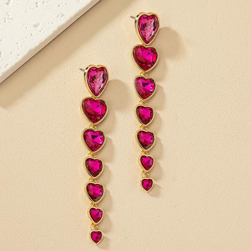 Retro Heart Gem Stud Earrings: Trendy European & American Design