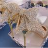 Silver Crystal High Heels Women's Slim Heels Age Into Dress Temperament Bow Light Mouth Wedding Shoes Bride Shoes