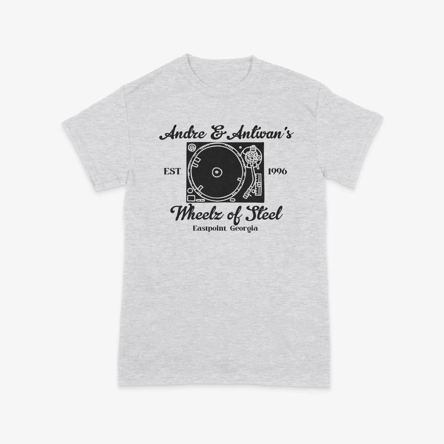 Andre and Antwan s Wheelz of Steel Record Shop Tshirt, DJ, Turntable 2XL