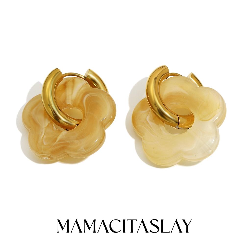 

MamacitaSlay Серьги-кольца с акриловым цветком из нержавеющей стали 316L, покрытые 18-каратным золотом, водостойкие украшения, элегантные серьги для женщин, подарок янтарь