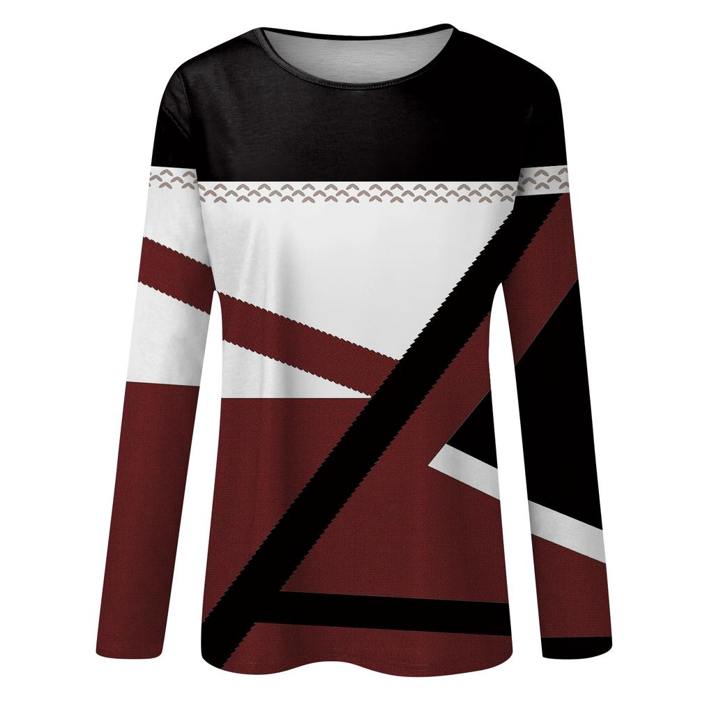 Women's Fashionable Casual Long Sleeved Printed Round Neck T-shirt Top