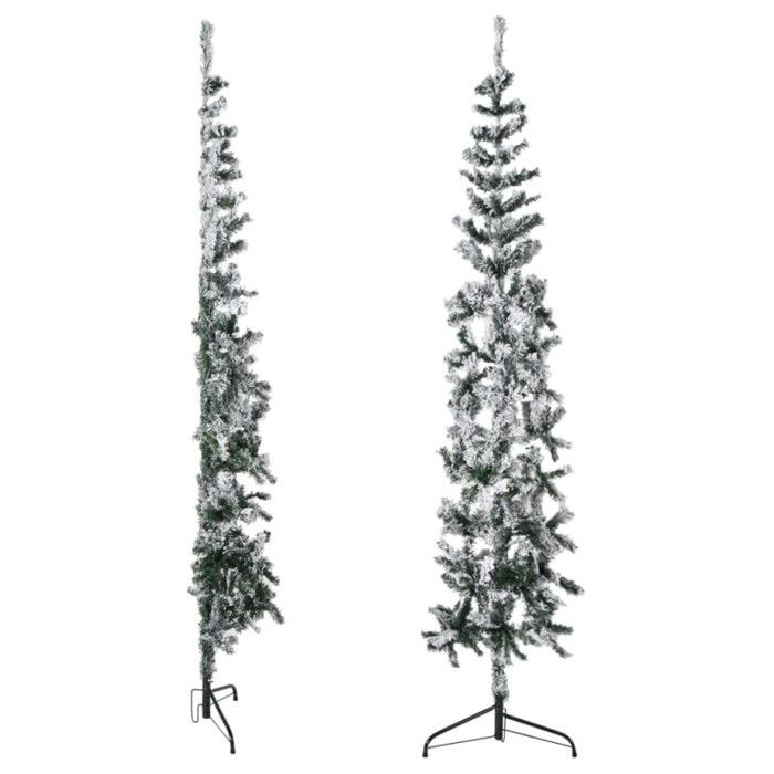 VidaXL Demi Artificial Christmas Tree Slim with Flocked Snow Christmas Tree Holiday Decoration Christmas Ornament 344607
