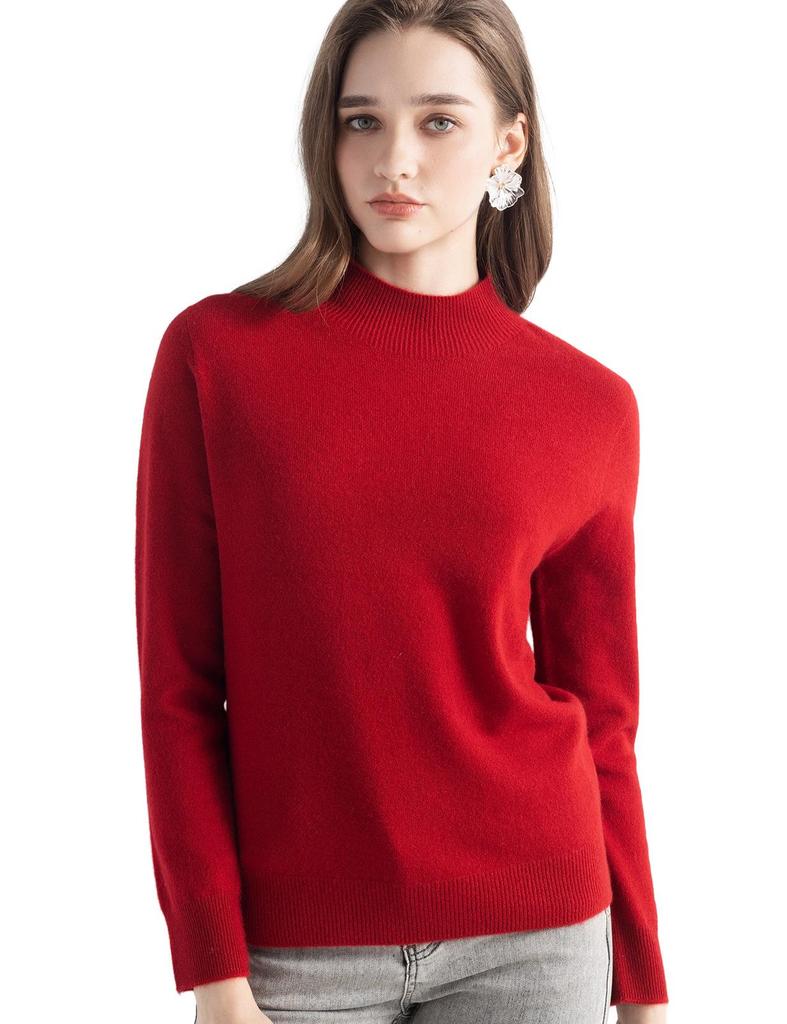 Women's Slim Fit Cashmere Knit Base Layer Top - Half-High Neck, Solid Color, Mature Style, Warm Sweater