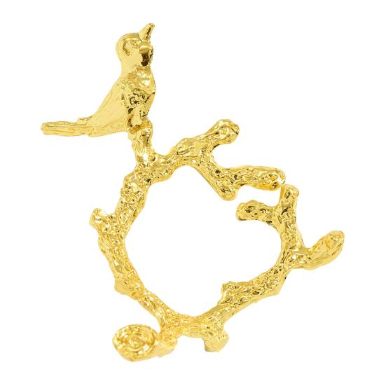 Napkin Ring Vintage Branch Bird Design with Gold Finish Open-End Holder for Cloth