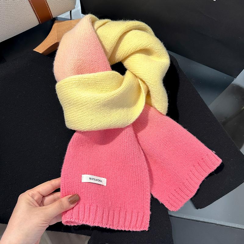 Luxury Winter 100% Wool Knitted Scarf Women Gradient Macaron Cashmere Handkerchief Warm Pashmina Solid Shawl Soft Stole Bufanda