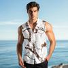 Men's Fashion Printed Sleeveless Lapel Button-Down Shirt Vest Top