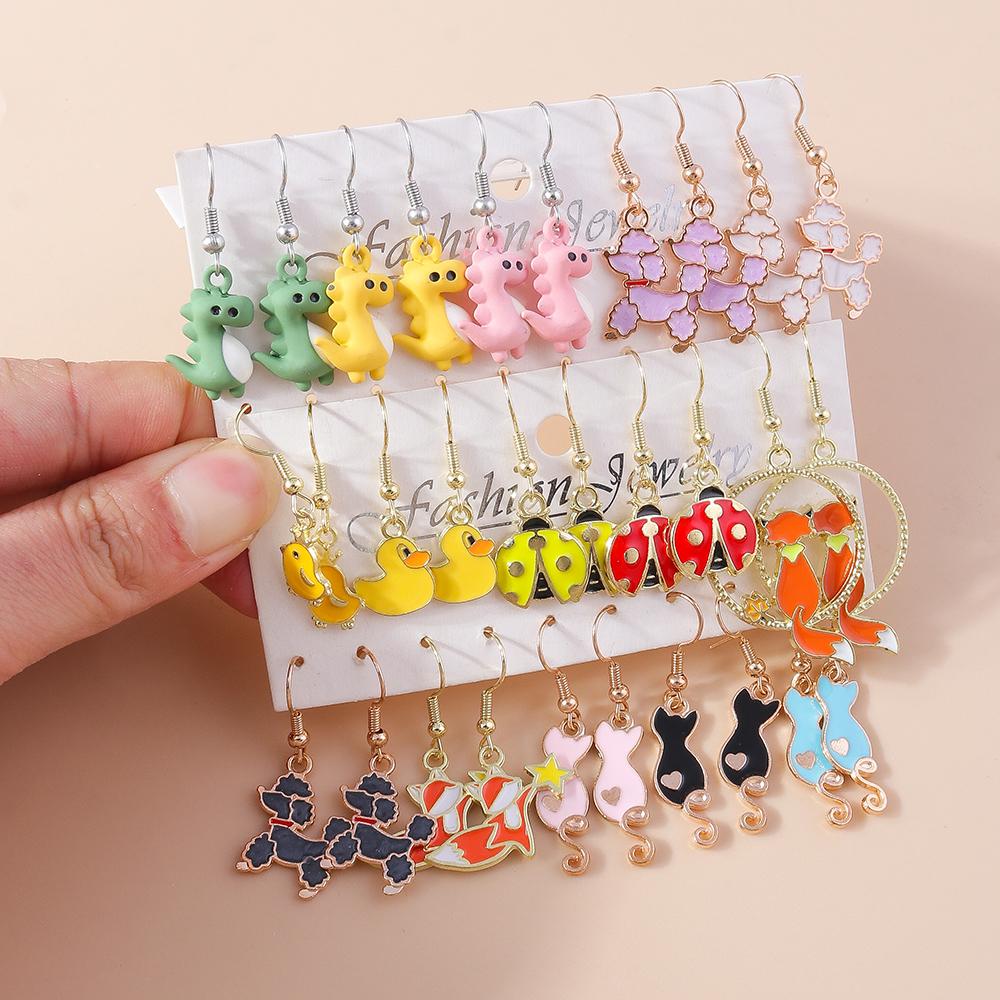Cute Cartoon Animal Cat Dog Puppy Earrings for Women Dinosaur Drop Earrings Girls Party Holiday Jewelry Gifts
