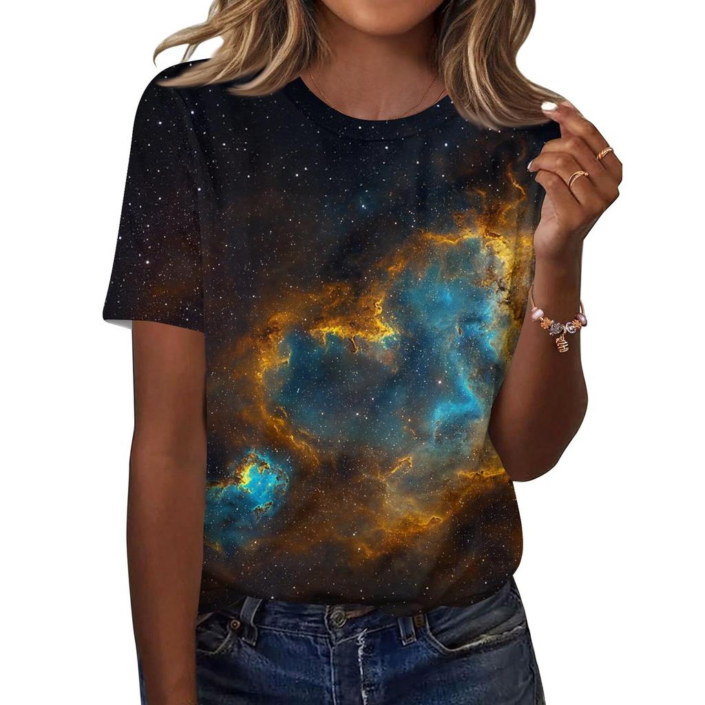 Dámské módní ležérní tričko s krátkým rukávem a potiskem, s kulatým výstřihem